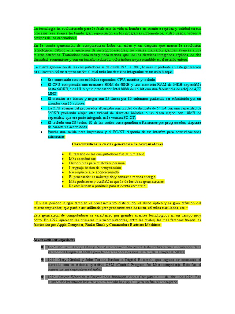 4 Generacion de Las Computadoras | PDF | Microprocesador | Computadoras ...