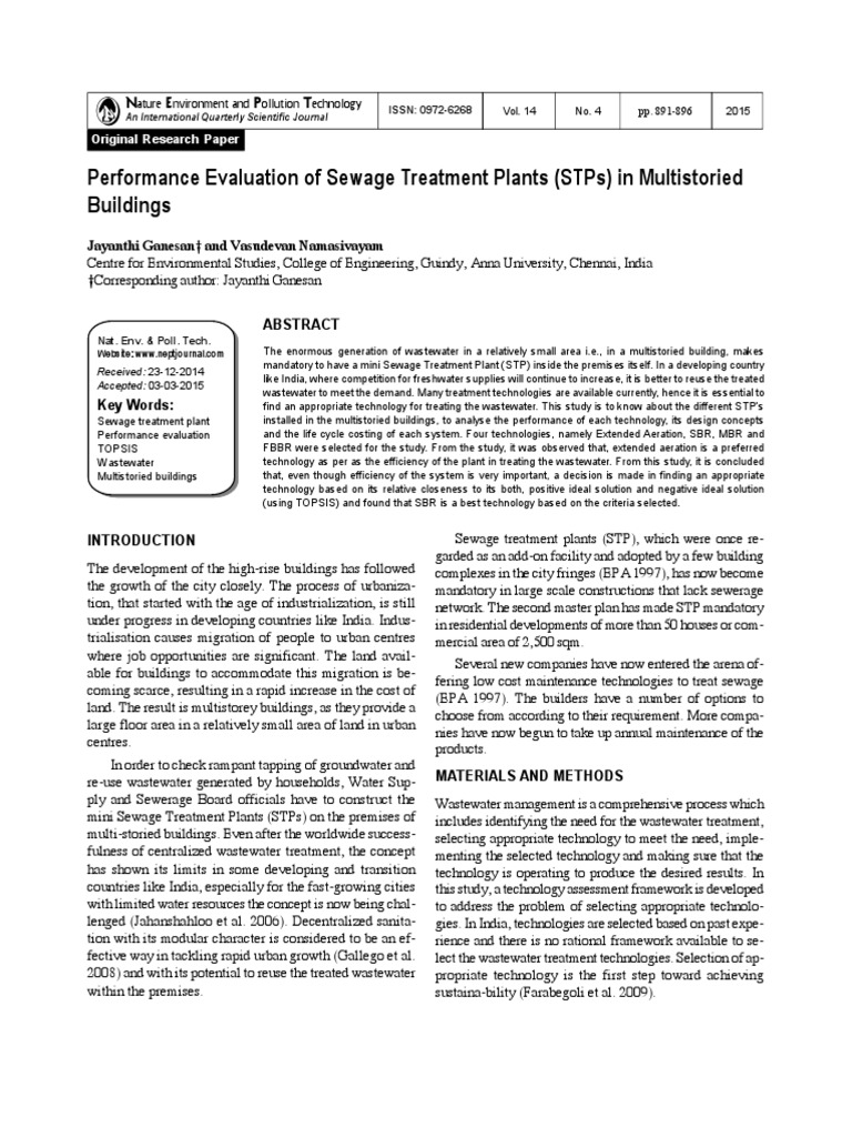 STP Performance Evaluation in Buildings | PDF | Sewage Treatment | Net ...