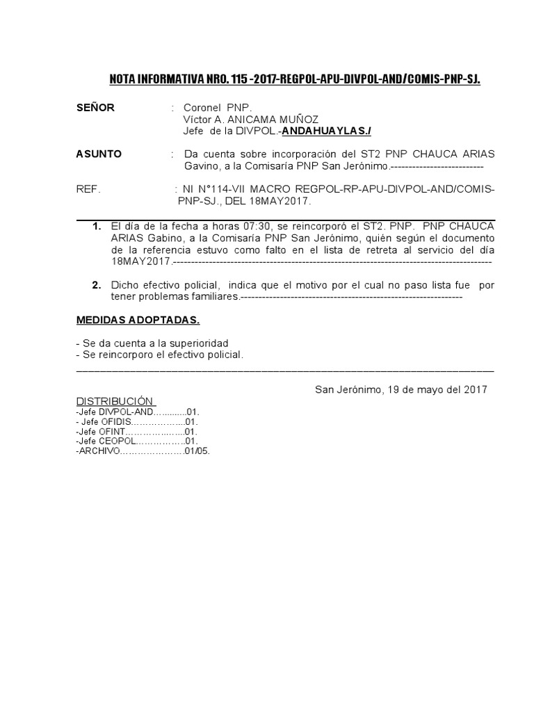 Incorporaciones y Denuncias en PNP San Jerónimo | PDF | Cumplimiento de ...