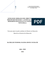 2012 - Idone - Estilos de Liderazgo Del Director Según Percepción Docente y Autoevaluación Del Desempeño Docente en Una Institución de Ventanilla