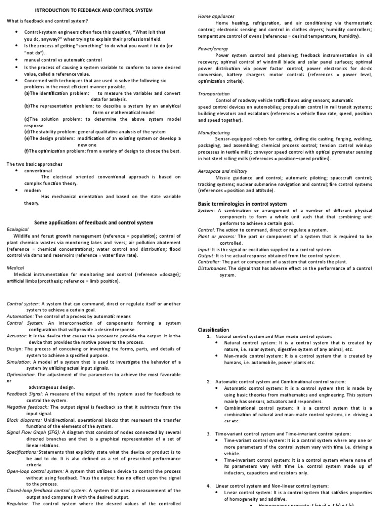 Introduction To Feedback and Control System | PDF | Control Theory ...