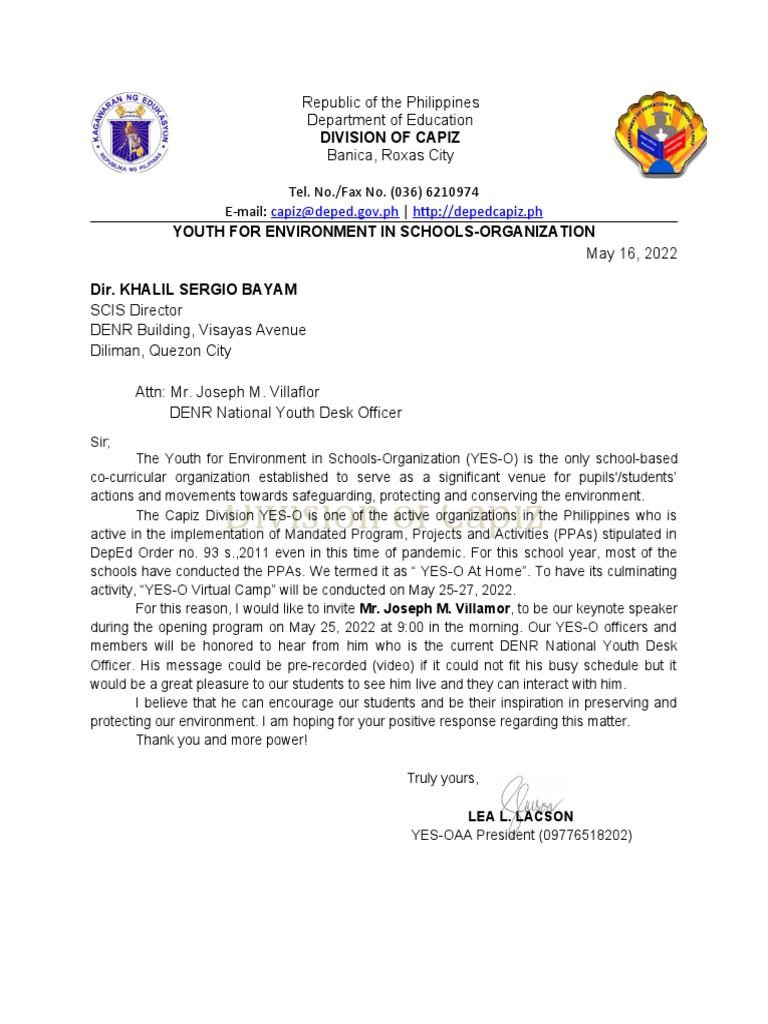 Invitation Letter To Keynote Speaker Camp PDF Government