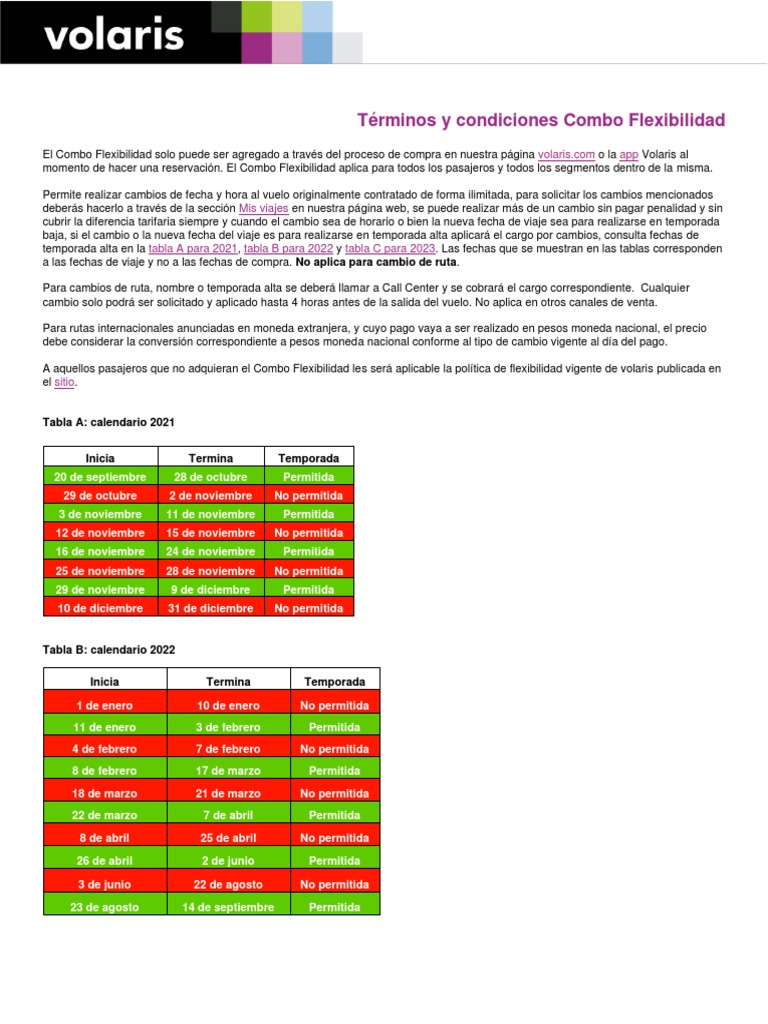 Terminos y Condiciones de Combo Mas Flexibilidad PDF Calendario