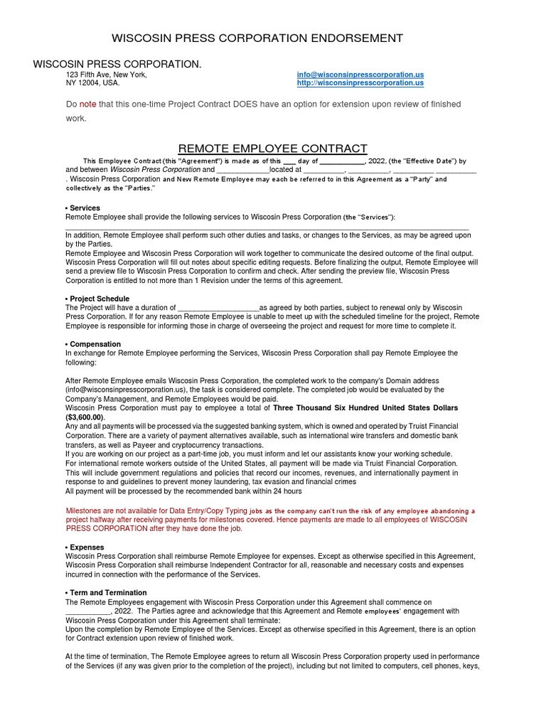 Remote Employee Contract Template | PDF | Employment | Legal Remedy