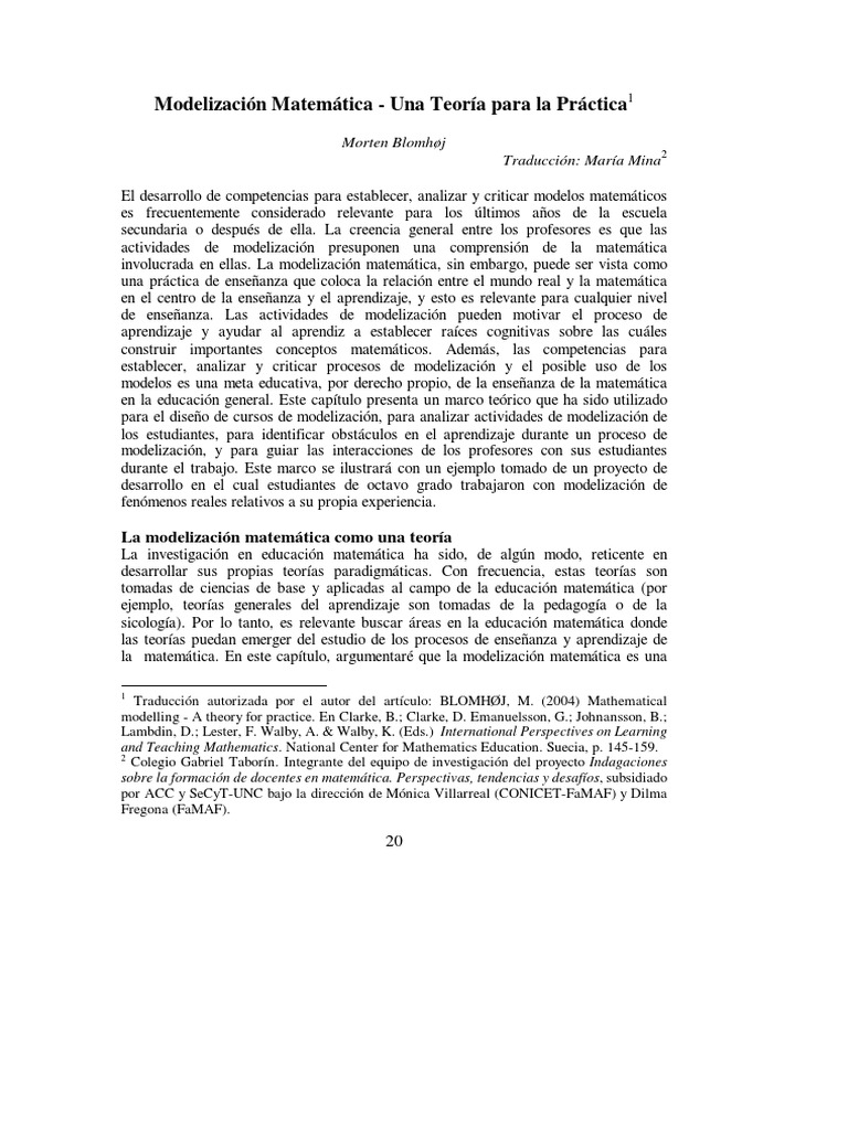 Modelización Matemática en la Educación | PDF | Teoría | Modelo matemático