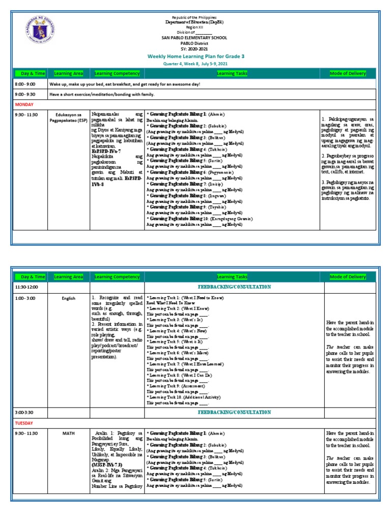 Grade 3 All Subjects WHLP Q4 W8 PDF