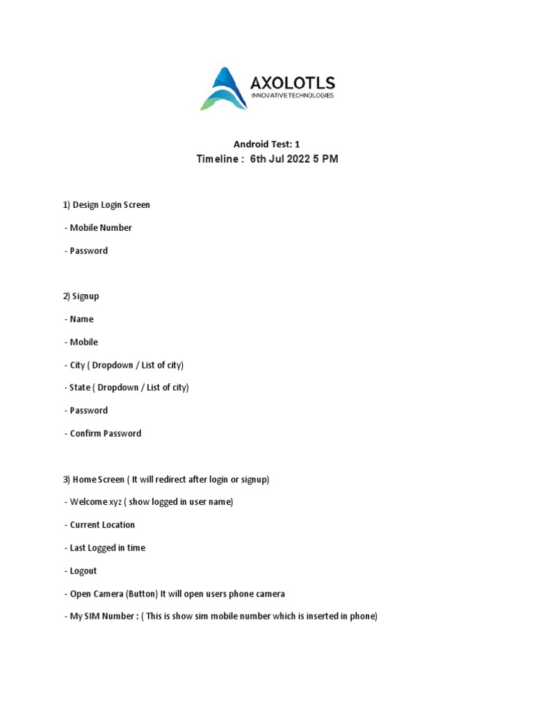 Android Test 1 | PDF