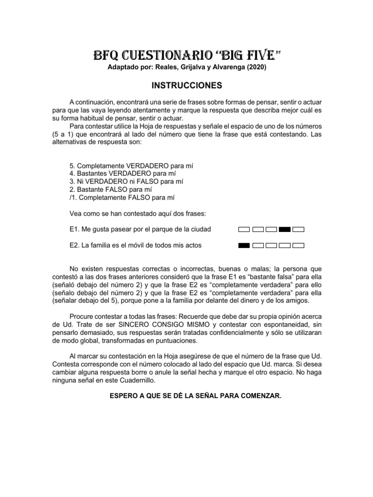 BFQ Cuestionario (Adaptado) | PDF