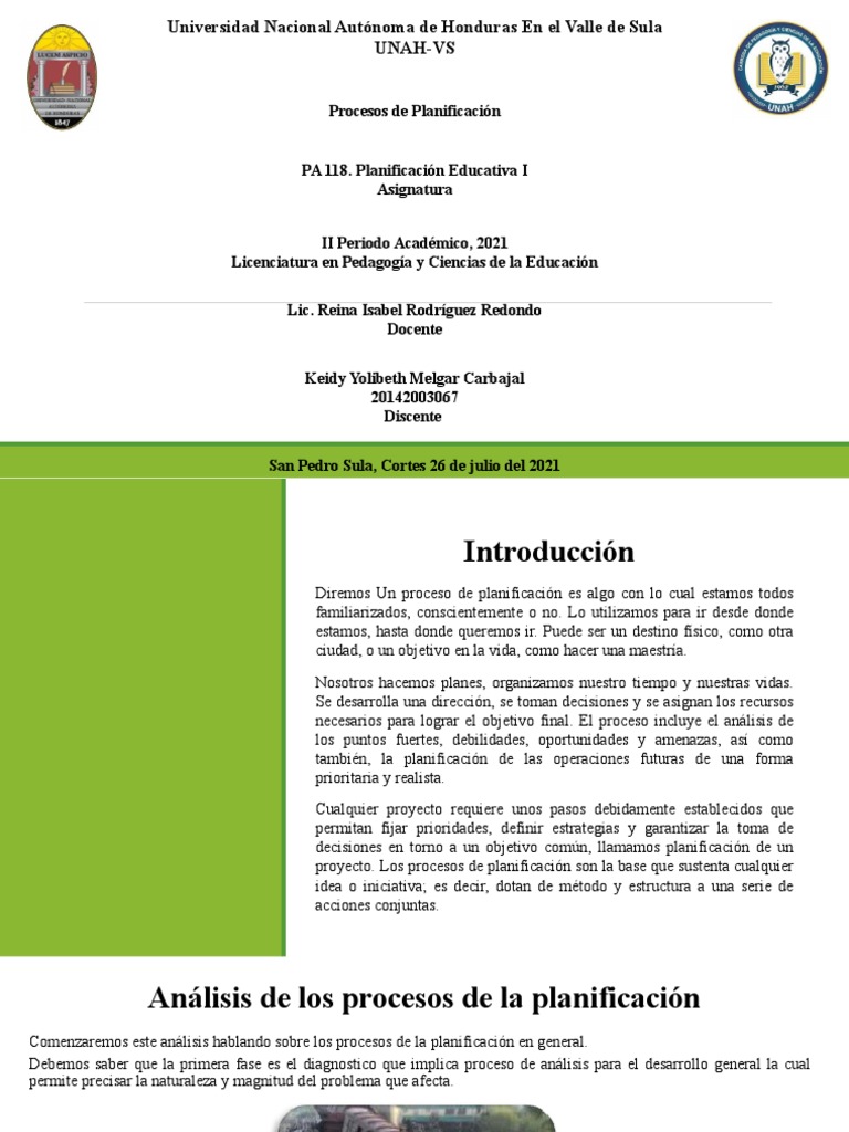 Procesos de Planificación Educativa | PDF | Planificación | Evaluación