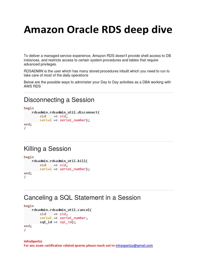 Managing Sessions in AWS Oracle RDS | PDF | Databases | Backup