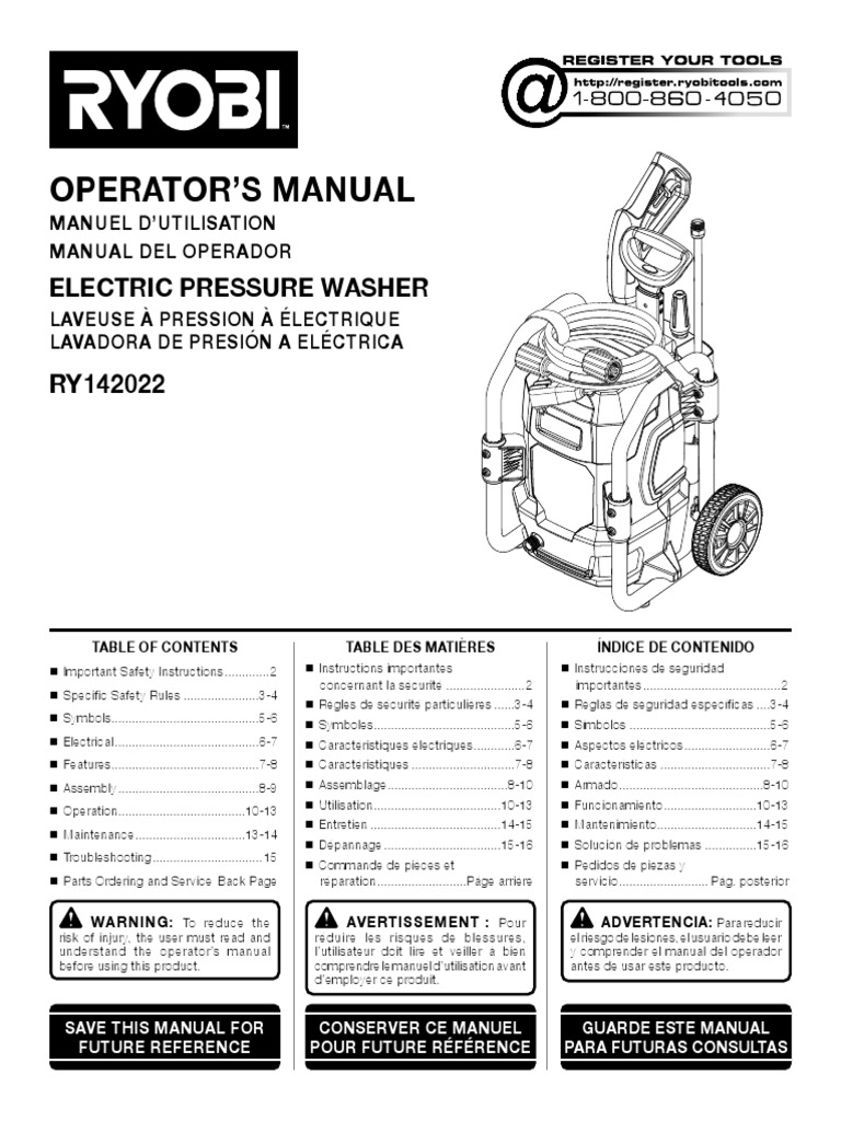 Ryobi Pressure Washer Instructions