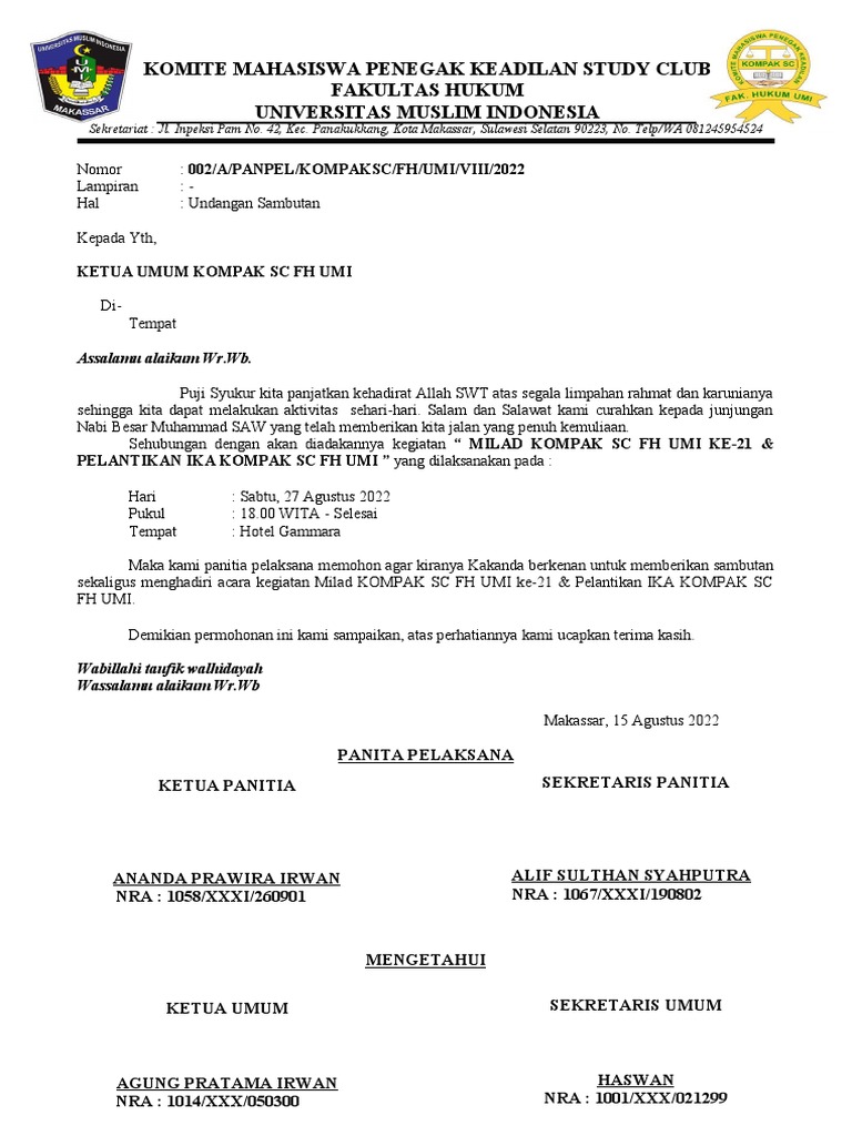 Undangan Internal KOMPAKSC | PDF