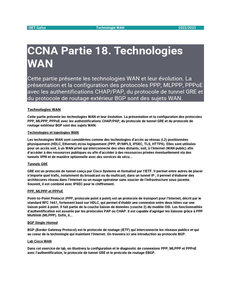 Technologies WAN à ISET Gafsa | PDF | Mise en réseau | Commutation d ...