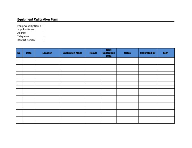 Equipment Calibration Form PDF
