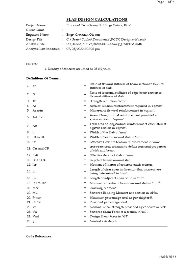 Slab Design Calculations for Building | PDF | Beam (Structure) | Bending