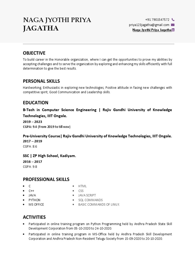 Naga Jyothi Priya Jagatha's Resume | PDF | Computing | Software Engineering