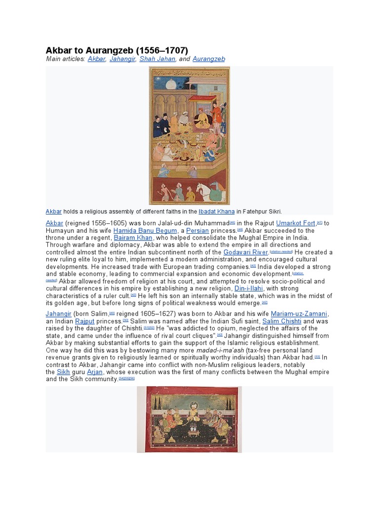 Akbar To Aurangzeb (1556-1707) : Main Articles:, ,, and | PDF | Mughal ...