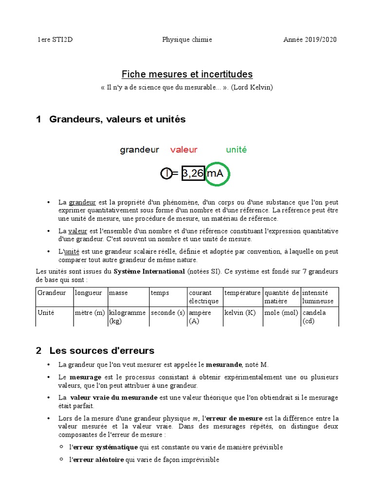 Mesures et Incertitudes en Physique | PDF | Mesure | Erreur de mesure