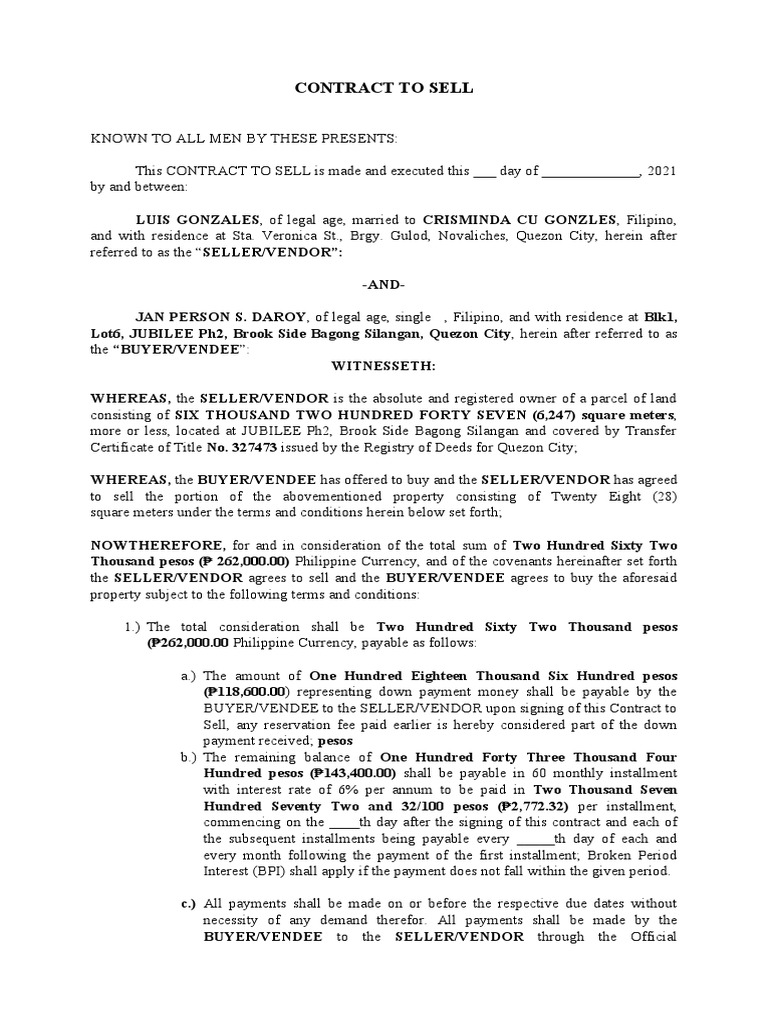 Contract to sell pdf taxes property tax
