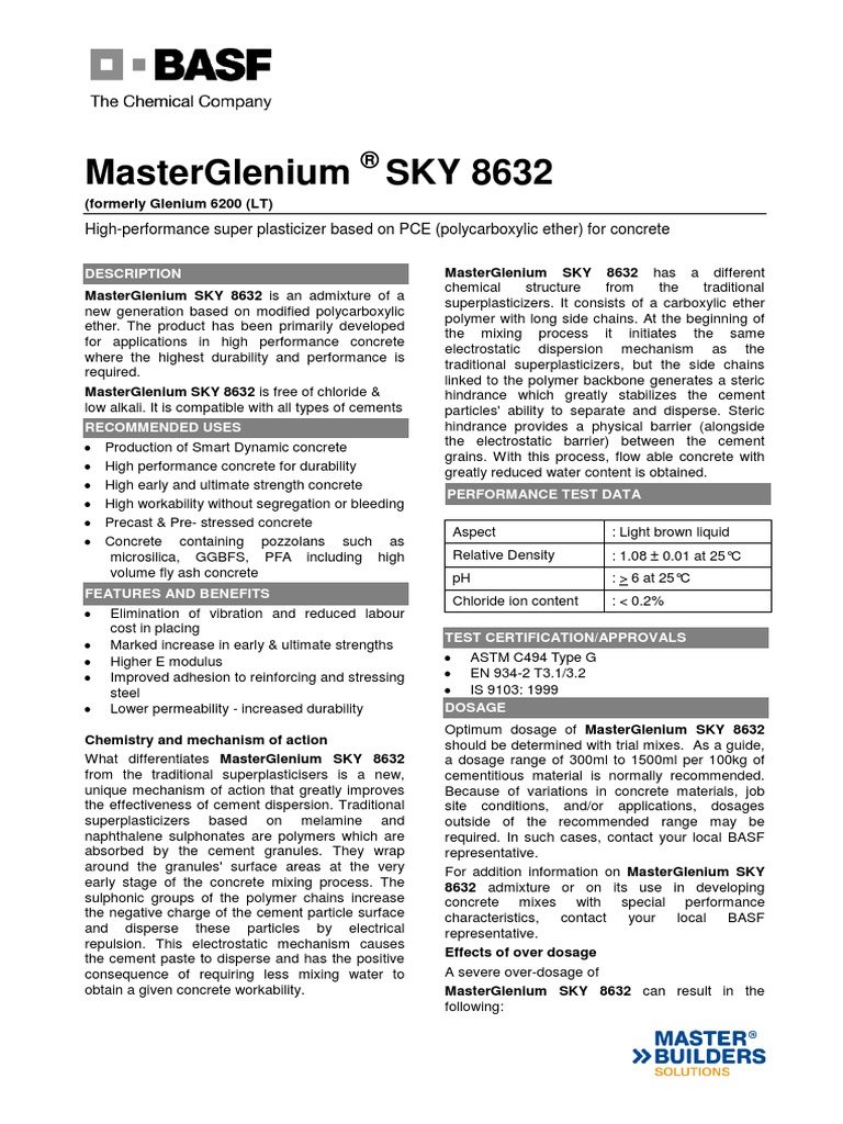 Masterglenium Sky 8632 Tds | PDF | Concrete | Civil Engineering