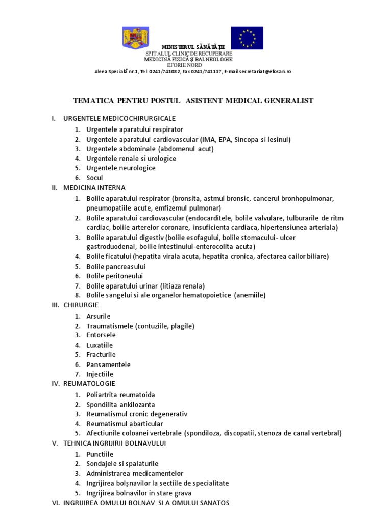 Teste Asistent Medical Generalist Asistent Medical Generalist | PDF