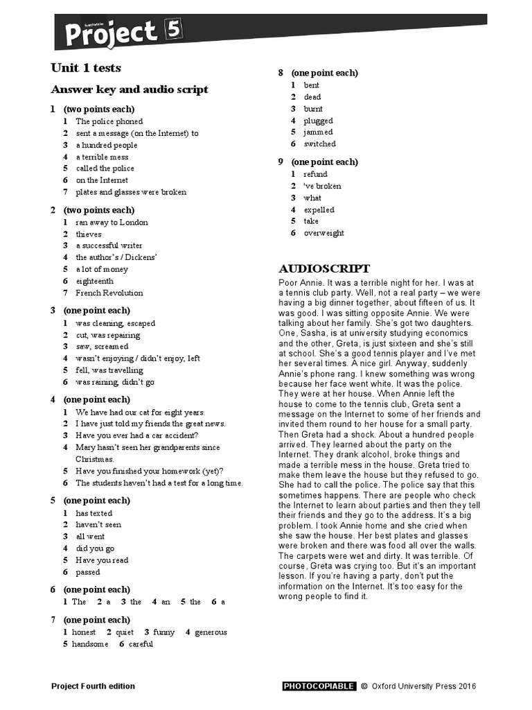 Unit 1 Answer Key and Audio Script | PDF