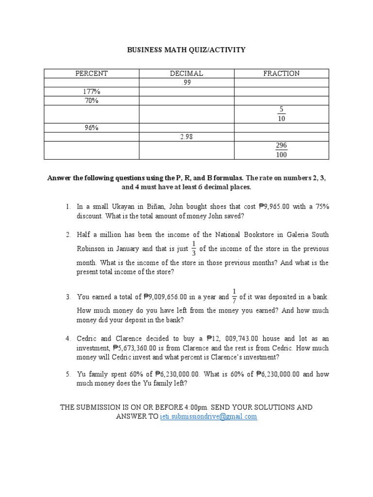 Business math quiz pdf