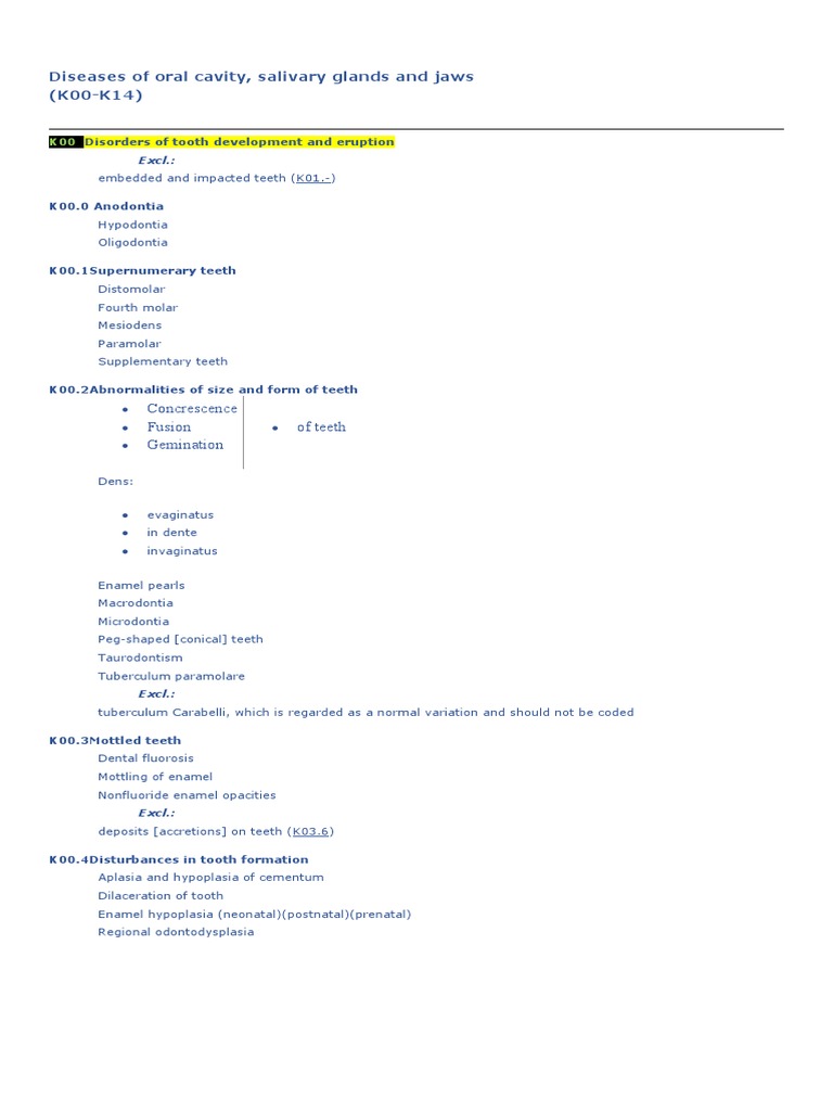 Oral Cavity Disease ICD-10 Codes | PDF | Human Tooth | Tongue