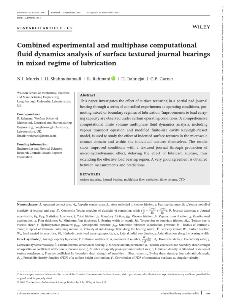 Lubrication Science 2018 Morris Combined Experimental and