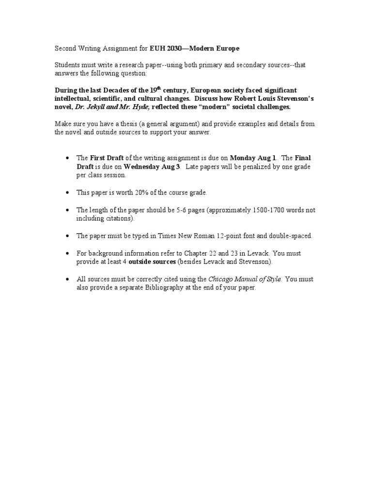 Second Writing Assignment For EUH 2030 | PDF