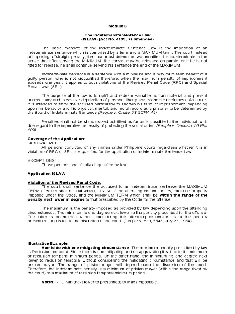 The Indeterminate Sentence Law An Overview of Its Mandate, Application