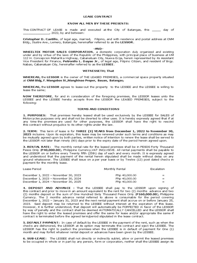 Lease Contract Bauan New Wheeltek Download Free PDF Lease Consent