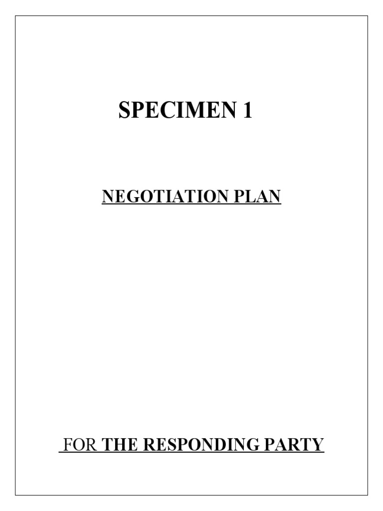 Specimen 1 - Negotiation Plan | PDF