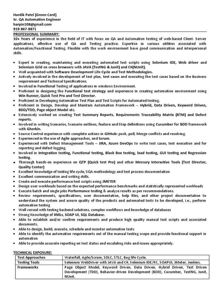 Hardik Patel - Sr. QA Automation Engineer | PDF | Selenium (Software ...