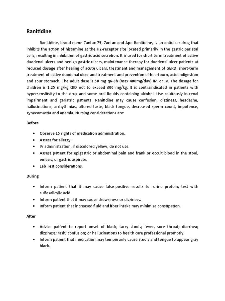 Ranitidine Nursing Responsibilities and Considerations | PDF | Self ...