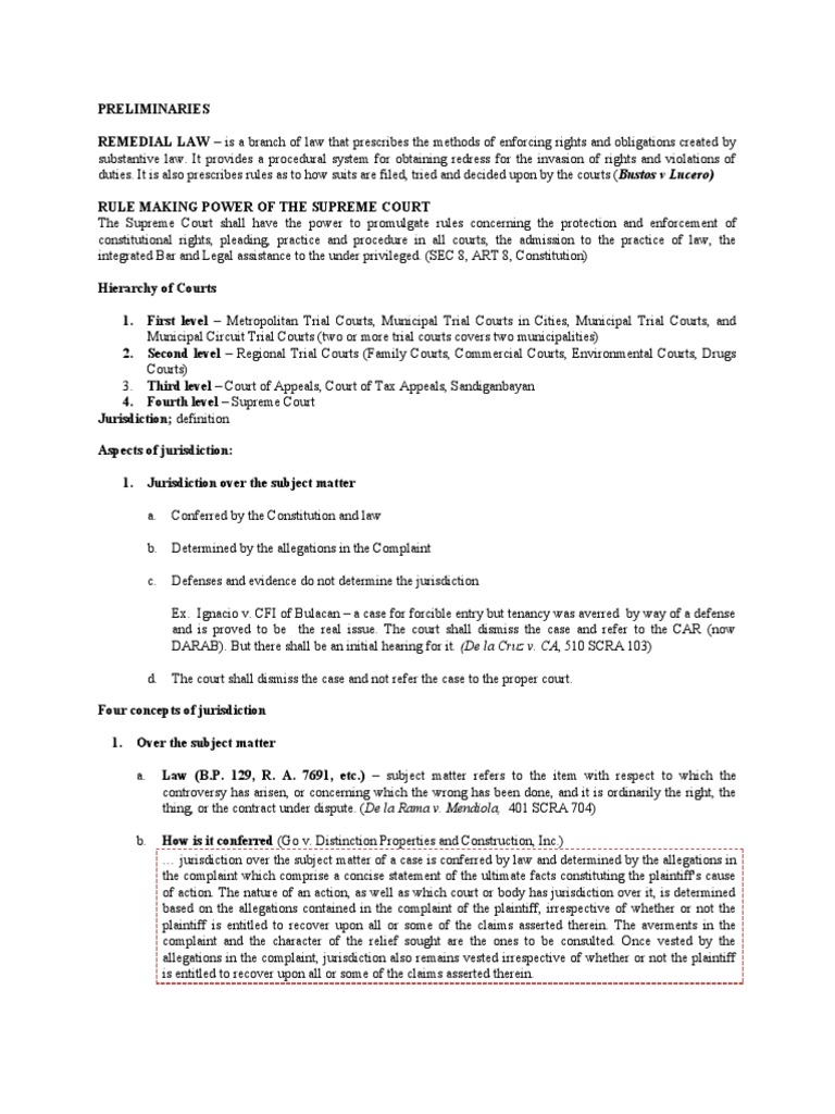 REMEDIAL LAW PRINCIPLES PDF In Rem Jurisdiction Jurisdiction