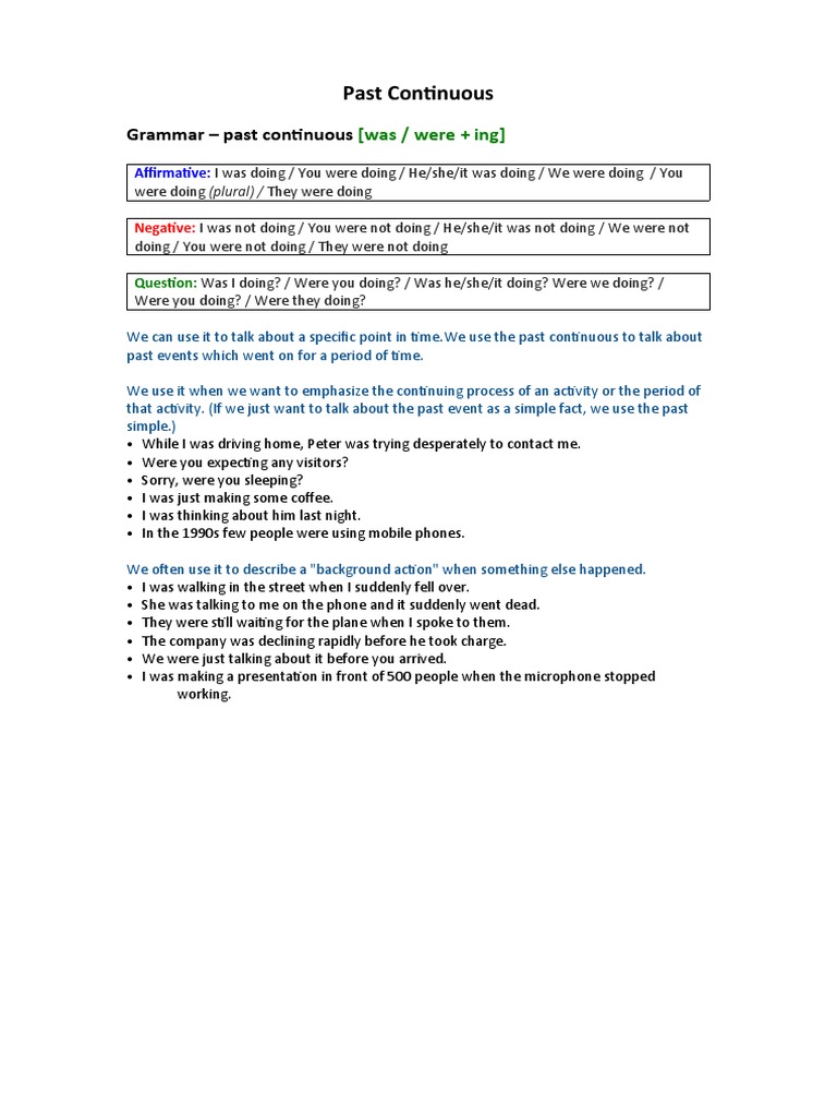 Past Simple and Continuous - Worksheets | PDF