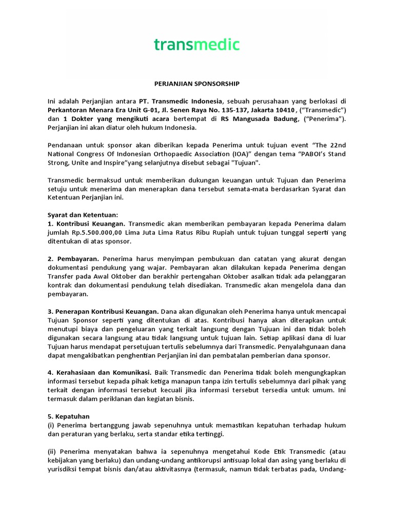 TMID Grant, Sponsorship Agreement IOA PDF