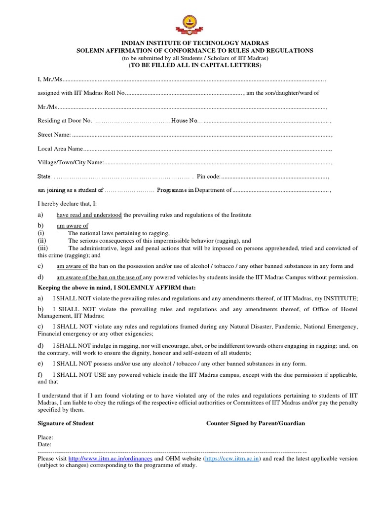 Solemn Affirmation of Conformance To Rules and Regulations PDF