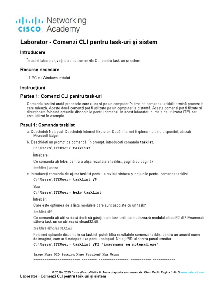 11.4.4.2 Lab - Task and System CLI Commands | PDF