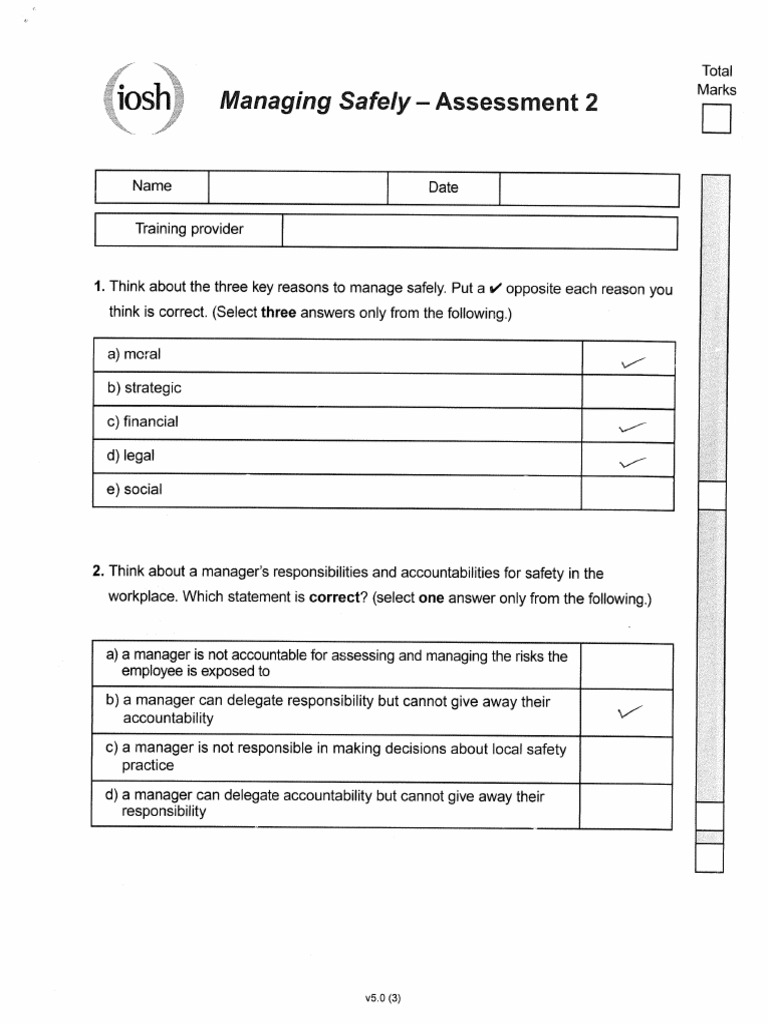 Old - IOSH TEST QUESTION WITH ANSWER | PDF