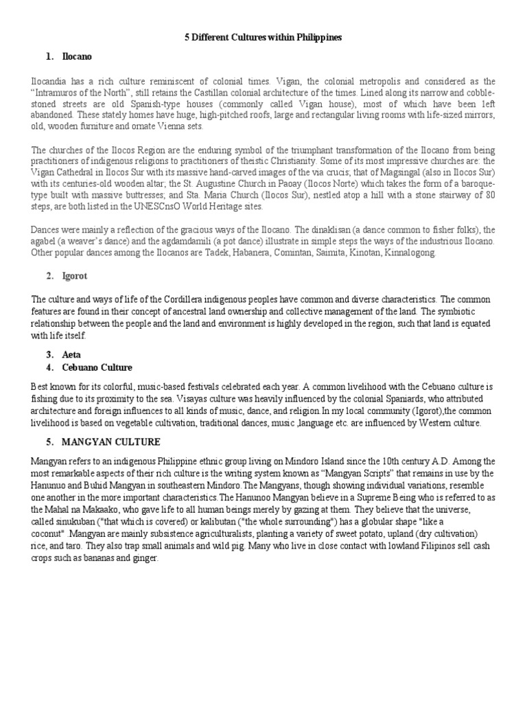 5 Different Cultures Within Philippines | PDF | Ethnic Groups | Philippines