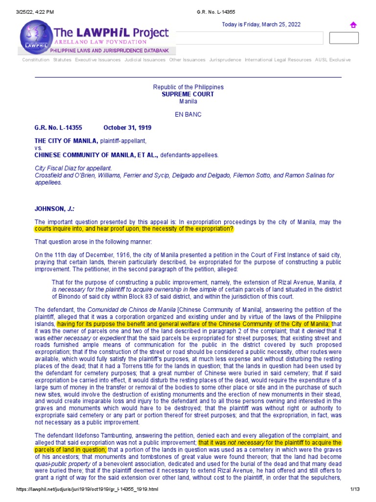 Manila Expropriation Case Analysis | PDF | Eminent Domain | Property