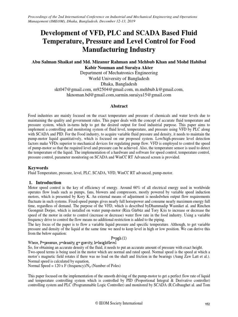 Development of VFD, PLC and SCADA Based Fluid Temperature, Pressure and ...