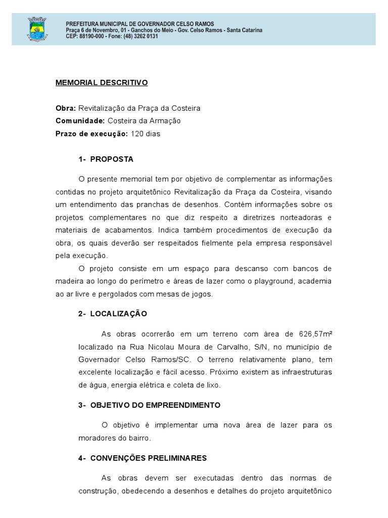 Revitalização da Praça da Costeira | PDF | Argamassa (alvenaria ...
