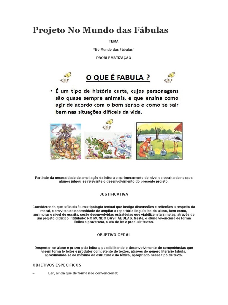 Projeto No Mundo Das Fábulas | PDF | Fábula | Escrita