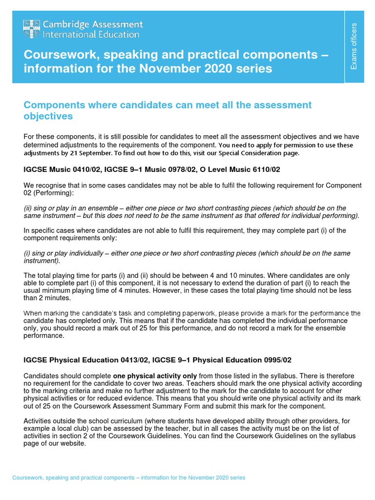 Coursework Speaking and Practical Components Information PDF
