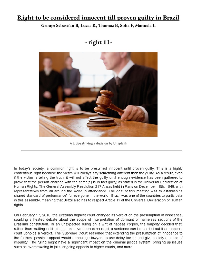 Right 11 Right To Be Considered Innocent Till Proven Guilty PDF Presumption Of Innocence