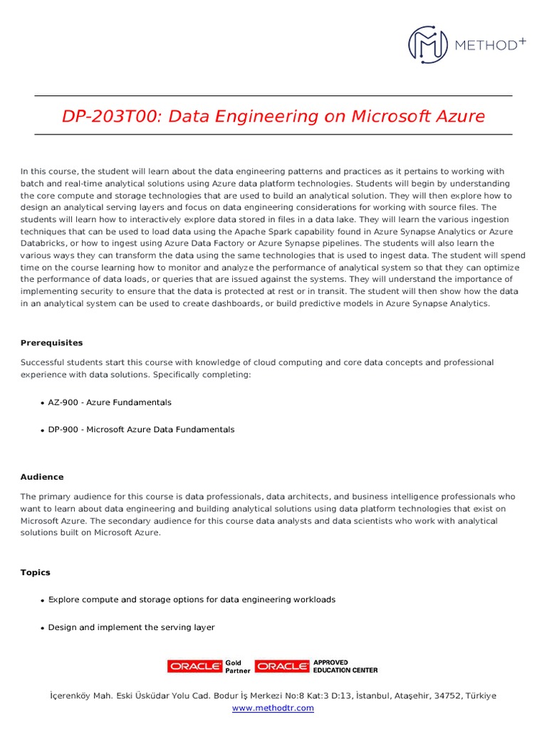 Data Engineering on Azure DP-203T00 | PDF | Microsoft Azure | Analytics