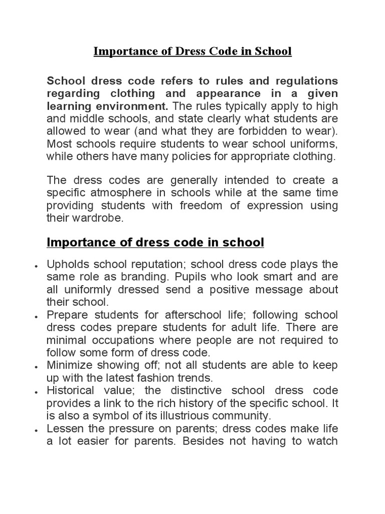 importance of dress code in school essay